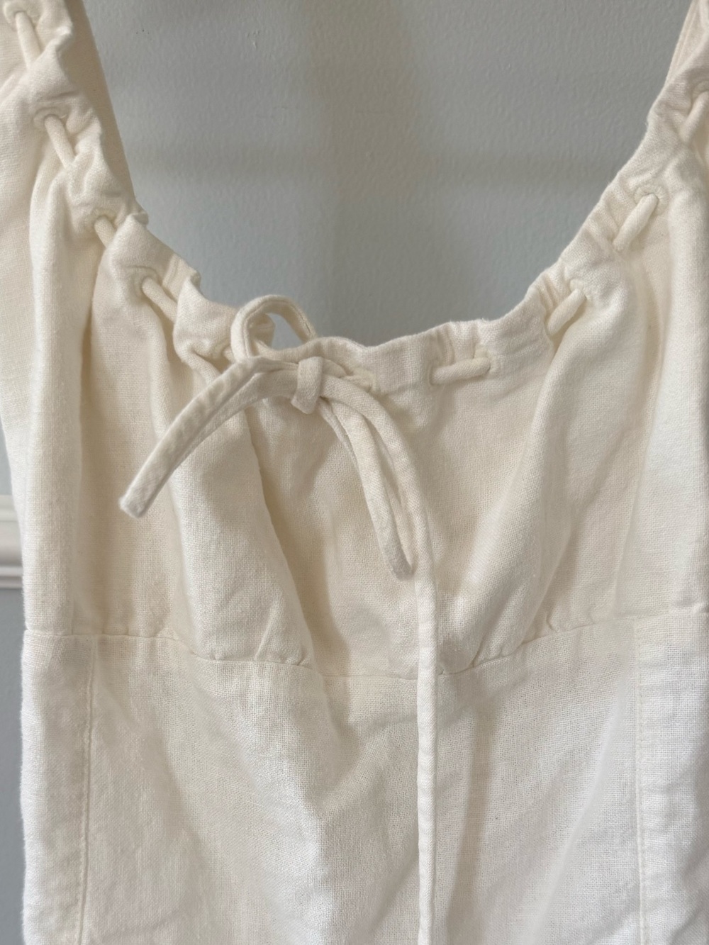 Square-Neck Cream Crop Top with Front Tie